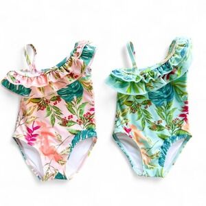 PatBO Swimsuit Lot of 2 Girls - One Piece Ruffle sz 6-12 mos - Tropical Floral